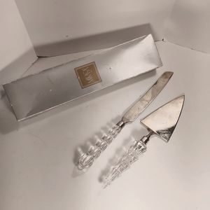 Mikasa Silver Plated Cake Server Set Starching Pattern Austrian Crystal Handles